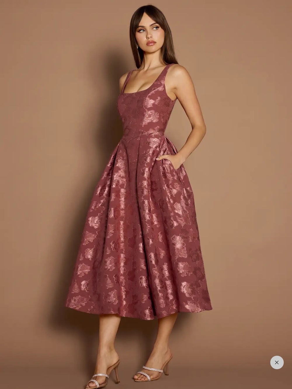 Briac Vintage Rose A-Line Midi Dress